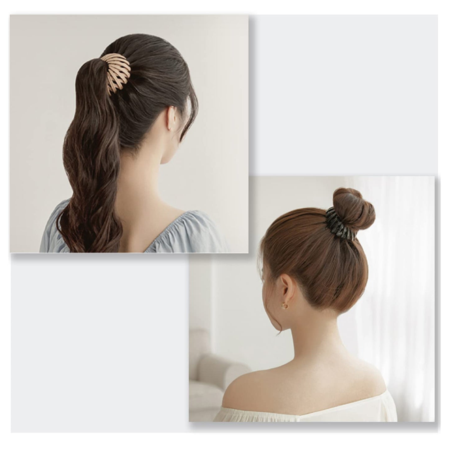 3 Pcs Magic Retro Retractable Hair Clips - Bun Clip, Ponytail Braid Fixer, Hair Snaps for Women and Girls (Yellow, Red, Beige)