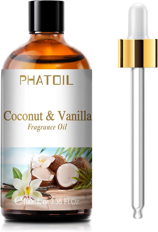 3.38FL.OZ Coconut & Vanilla Fragrance Oils for Aromatherapy, Essential Oils for Diffusers for Home, Perfect for Diffuser, Yoga, DIY Candle and Soap Making - 100Ml